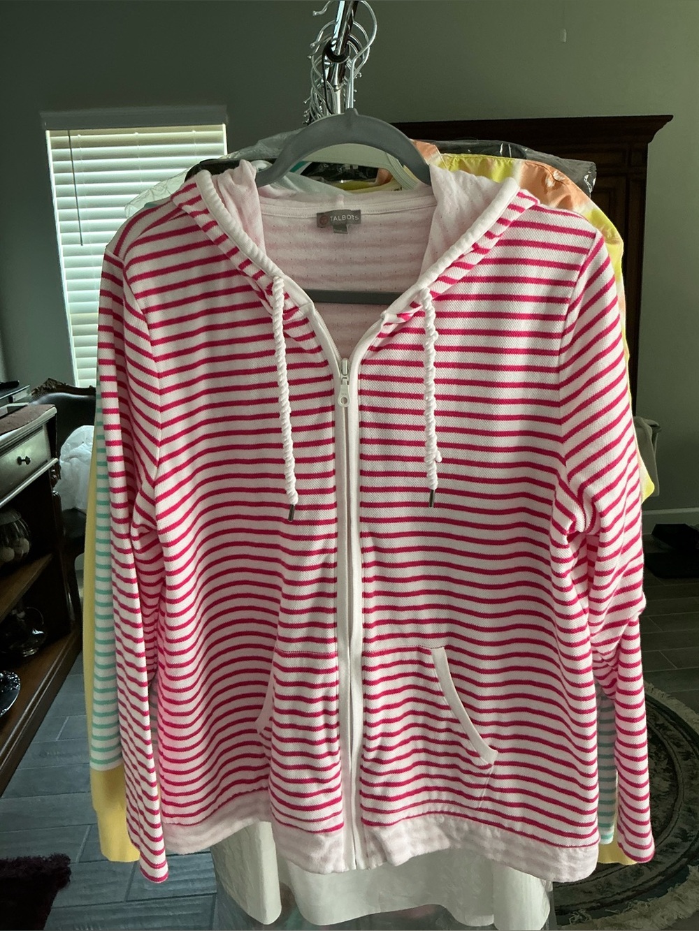 Striped Pink & White Zip Hoodie two